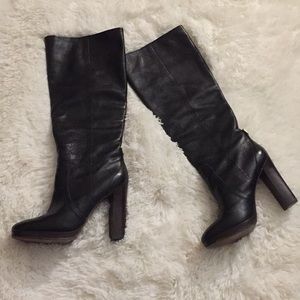 Coach Leather Ambar Black Heeled Boots